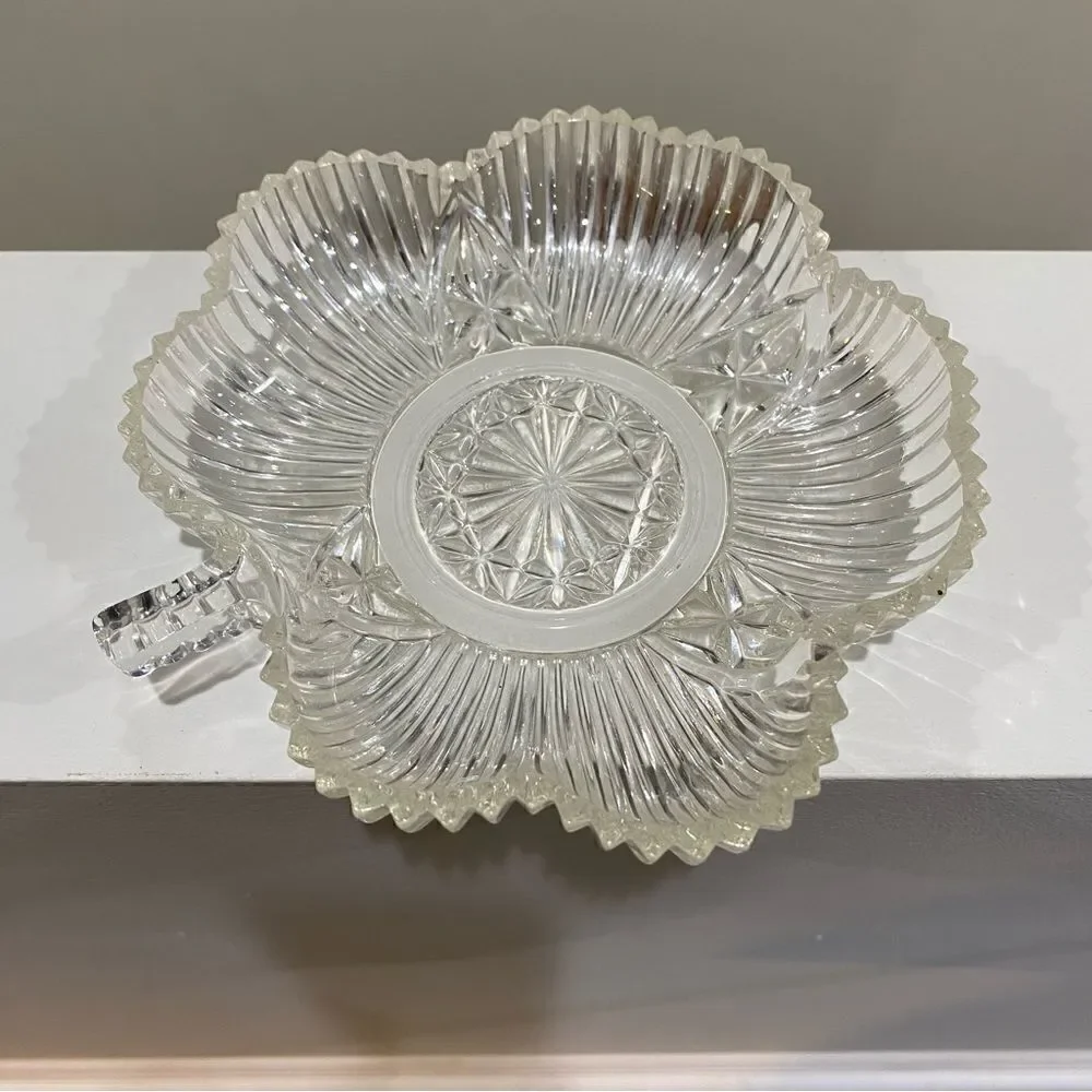 Vintage Clear Crystal Clover Glass Candy / Trinket Dish or Ashtray